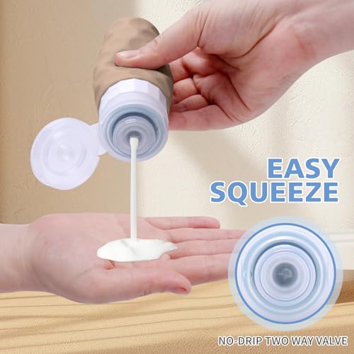 Image of Silevoler Travel Bottles for Toiletries, 4pcs Tsa Approved 3oz Travel Size Containers, BPA Free Leak Proof Premium Silicone Bottles, Refillable Liquid Squeezable Accessories W /Toiletry Bag(Cream)