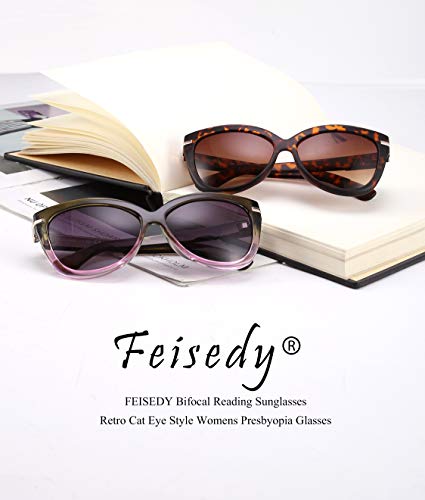 Feisedy Cat Eye Women Sunglasses Retro Bifocal Reading Presbyopia Glasses B2556 #TOP1