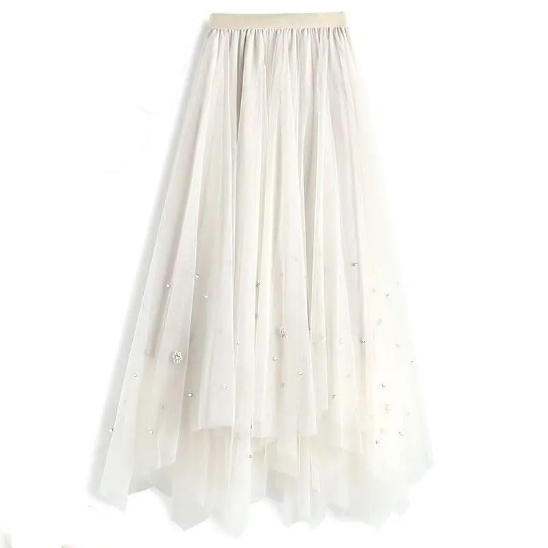 Women's Elastic Irregular Gauze Skirts Loose Solid High Waist Asymmetrical Skirt4