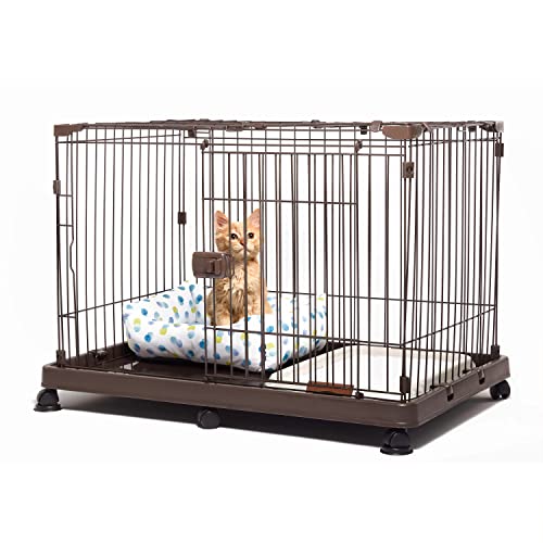 Iris Ohyama Estensione per recinto per cani, A65cm, Con porta con serratura, Marrone, con Ruote, Metal, Parco, Per Cucciolo, Gatti, Interni, Esterni, Gabbia, Cuccia, Montaggio Facile, STS-600TY