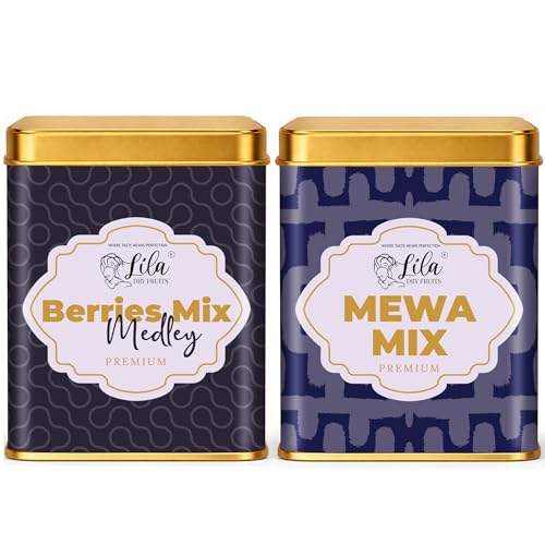 Image of LILA DRY FRUITS Mewa Mix Dry Fruits & Berries Mix Combo Pack 250 g x 2 | Almonds Cashews Walnuts Raisins Cranberry Blueberry Strawberry Cherry Healthy Snack Trail Mix Gift Pack Perfect for Gifting