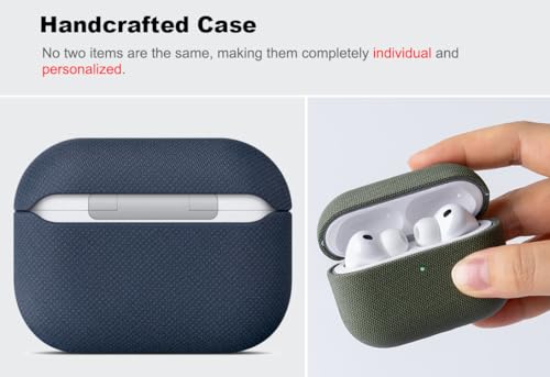 Image of Haobobro Handmade Case - for AirPods Pro 3 Case Cover - Premium Vegan Leather with Woven Fabric Texture, Wireless Charging Compatible, Drop Protective Hard Cover for AirPods Pro 3rd Generation - Blue