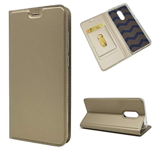 Copmob Coque Xiaomi Redmi 5 Plus/Note 5,Flip Cuir PU Portefeuille Étui en Cuir,[1 Fente][Fermeture magnétique][Fonction de Support],Clapet Housse Etui à Rabat pour Xiaomi Redmi Note 5 - d'or Cover