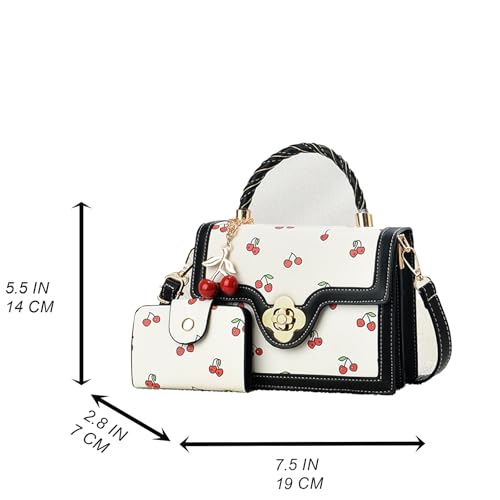 Cherry Handbag Y2K for Women with Charm Wallet Cherry Print Top Hand Crossbody Purse Kawaii Sweet Cute Bag Fashionable Daily3