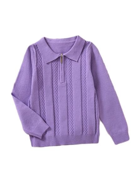 Textured Knit Zip Sweater – Half Zip Pullover with Collar and Vertical Chevron Pattern – Casual Chic Knitwear