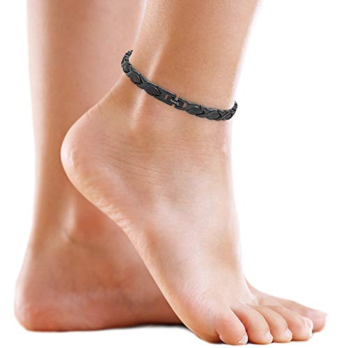 Image of MagnetRX Womens Magnetic Ankle Bracelet - Ultra Strength Magnetic Anklets with 34 Magnets - Titanium Ankle Bracelets for Women (Black)
