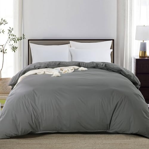 HOMBYS Breathable Waterproof Duvet Cover, Reversible Grey Waterproof Duvet Protector,Moisture Wicking Treatment Comforter Protector with Corner Ties for Pets, Dog, Cat, Kids, Elder (Gray, King)