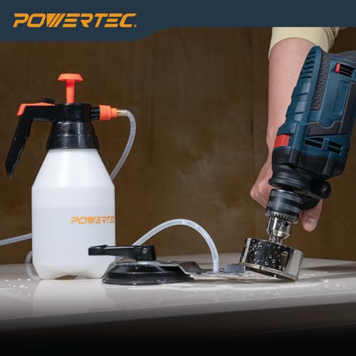 Image of POWERTEC Wet Diamond Hole Saw Kit - 7-Piece Set with Suction Mount Drill Guide, Water Tank & Hose for Wet Drilling in Tile, Porcelain, Granite, Marble, Glass & Ceramics (14908)