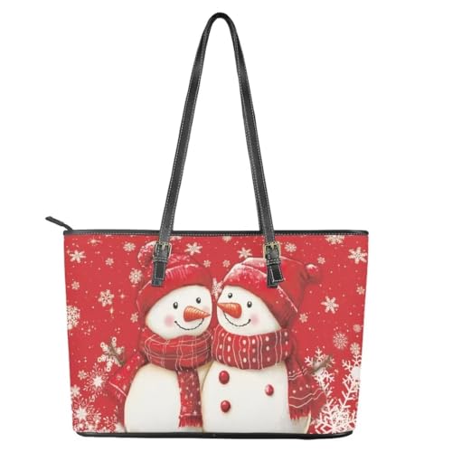 Image of Coldinair Christmas Leather Tote Bag for Women with Zipper Large Shoulder Tote Bag Shopping Casual Travel Bag Handbag Purse