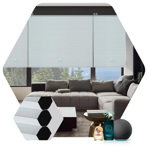 Yoolax Motorized Cellular Shade Work with Alexa, 60% Blackout Smart Honeycomb Blinds Customized Size, Cordless Double Cell Light Filtering Automatic Blinds for Windows (Half Shading Pure White)