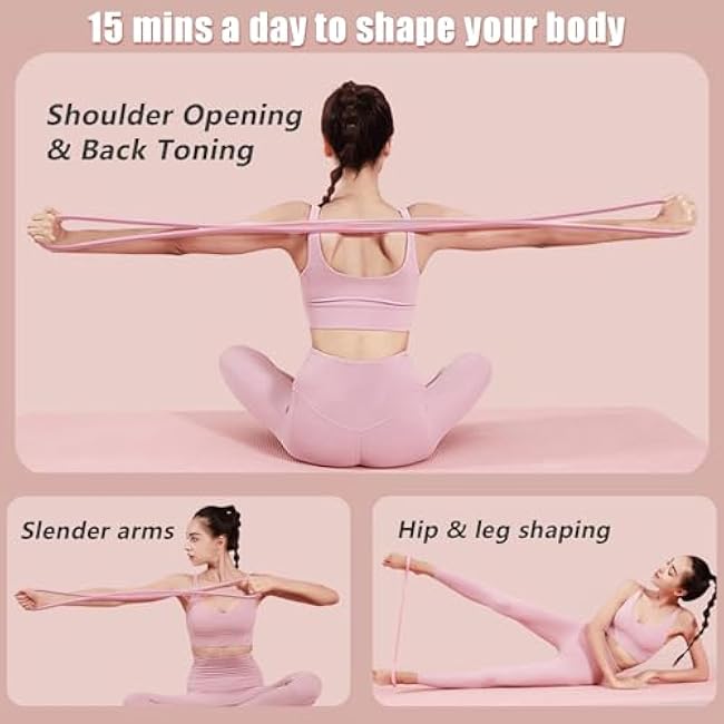 Figure 8 Resistance Band for Women, 25lb Resistance Bands for Working Out, Arm Stretch Bands for Back Shoulder, Portable Fullbody Yoga Pulling Rope, Elastic Stretch Bands, Pink