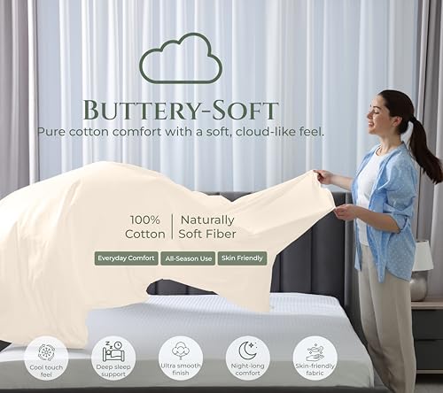 Image of Royale Linens 100% Organic Cotton Full Size Flat Sheet Only - Percale Top Sheets - Full Flat Sheet Sold Separately - Lightweight & Super Soft 100% Cotton Cream Bed Sheets Only (81 inch x 96 inch, Cream)