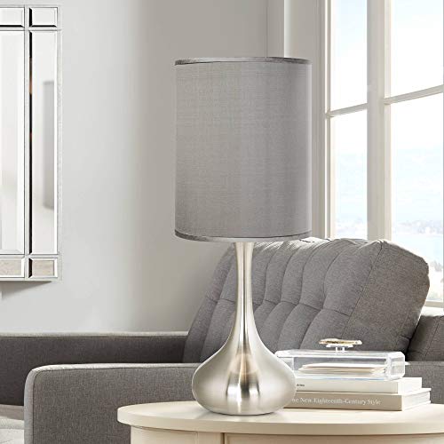 New Arrivals Modern Industrial Droplet-Shaped Accent Table Lamp 23.5" High Brushed Nickel Metal Uno Fitter Slate Gray Cylinder Shade for Living Room Bedroom House Bedside Nightstand Home - Possini Euro Design