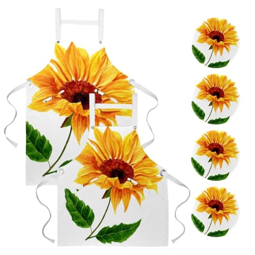 Tablier de serveuse imprimé tournesol pour le travail en bar et bistrot