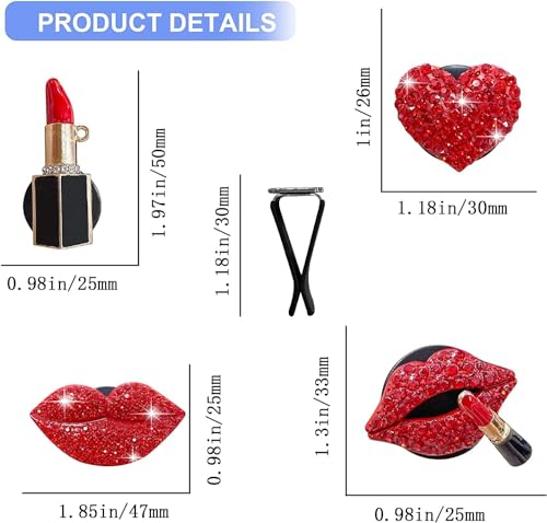 Image of 5 Pcs Bling Red Lips Air Vent Clips, Heart Shape Crystal Car Air Vent Clip Charms Car Air Fresheners for Women Rhinestone Diffuser Vent Clip Cute Car Decor Bling Cars Accessories,Interior Accessories