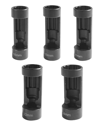 SCUARI 5PCS Strut Nut Socket 18MM 19MM 21MM 22MM 24MM Strut Nut Socket Car Accessories Strut Sockets Suspension Strut Sockets Tool with 12 Point 1/2 Drive Used to Dismounting and Mounting Strut Nuts