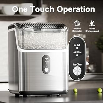 Antarctic Star Nugget Ice Makers Countertop, Pebble Ice Machine with Chewable Pellet Ice, 34Lbs/24H, Self-Cleaning, Sonic Ice, One-Click Operation, for Kitchen,Office Stainless Steel Silver