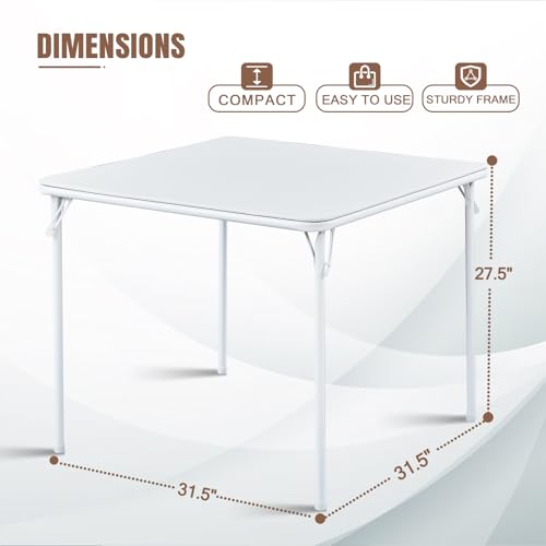 Table pliante carrée blanche compacte 80x80 cm pour 4 personnes