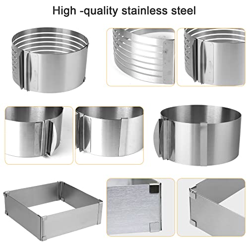Foto von Verstellbar Kuchenring Set, Tortenring Verstellbar Edelstahl Tortenform, Tortenring Hoch 15 Cm, Backrahmen, Edelstahl Backring, Tortenschneider Höhenverstellbar, Für Backen, Schichttorten,Dekorieren