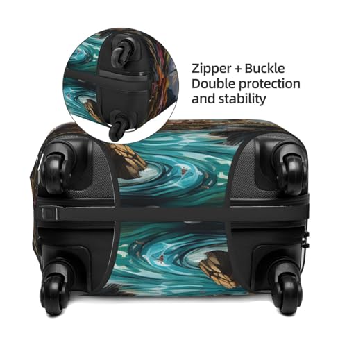 Dragon and Castle Medieval Vintage Elastic Travel Luggage Cover Travel Suitcase Cover for Trunk Case 19''-32'' Luggage Protective Cover4