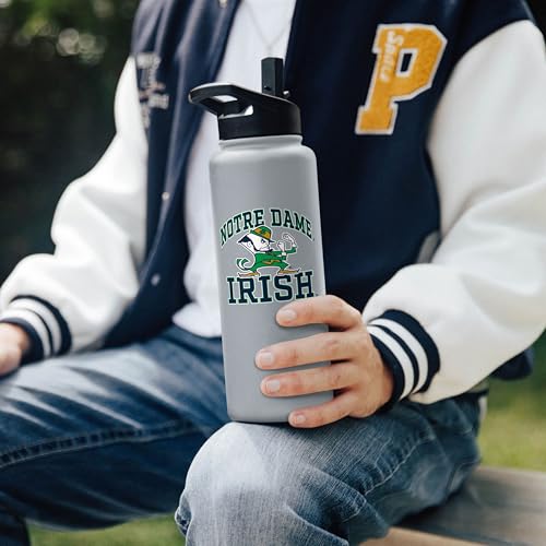 Image of Logo Brands NCAA Notre Dame Fighting Irish Athletic 34 oz Stainless Steel Quencher Bottle - Double-Wall Insulated, No-Spill Lid, Easy Carry Handle - Keeps Drinks Cold For Hours