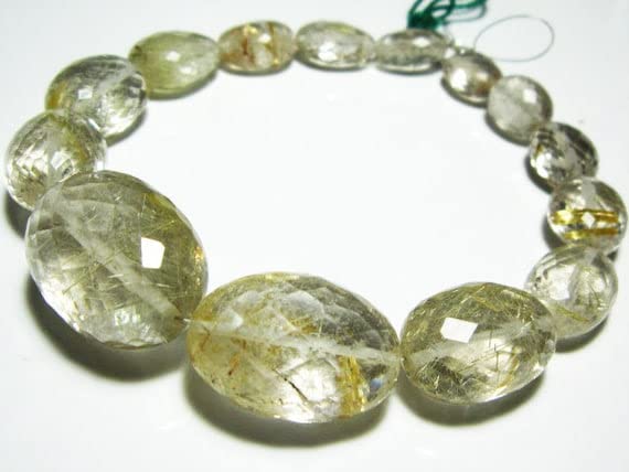 Quartz rutile doré perles briolettes ovales facettées 206 carats pour collier en pierres