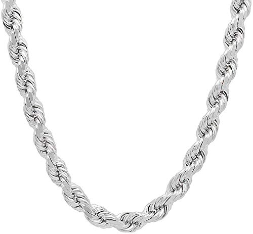 Savlano 925 Sterling Silver 7.5mm Solid Italian Rope Diamond Cut Twist Link Chain Necklace With a Gift Box For Men & Women - Made in Italy
