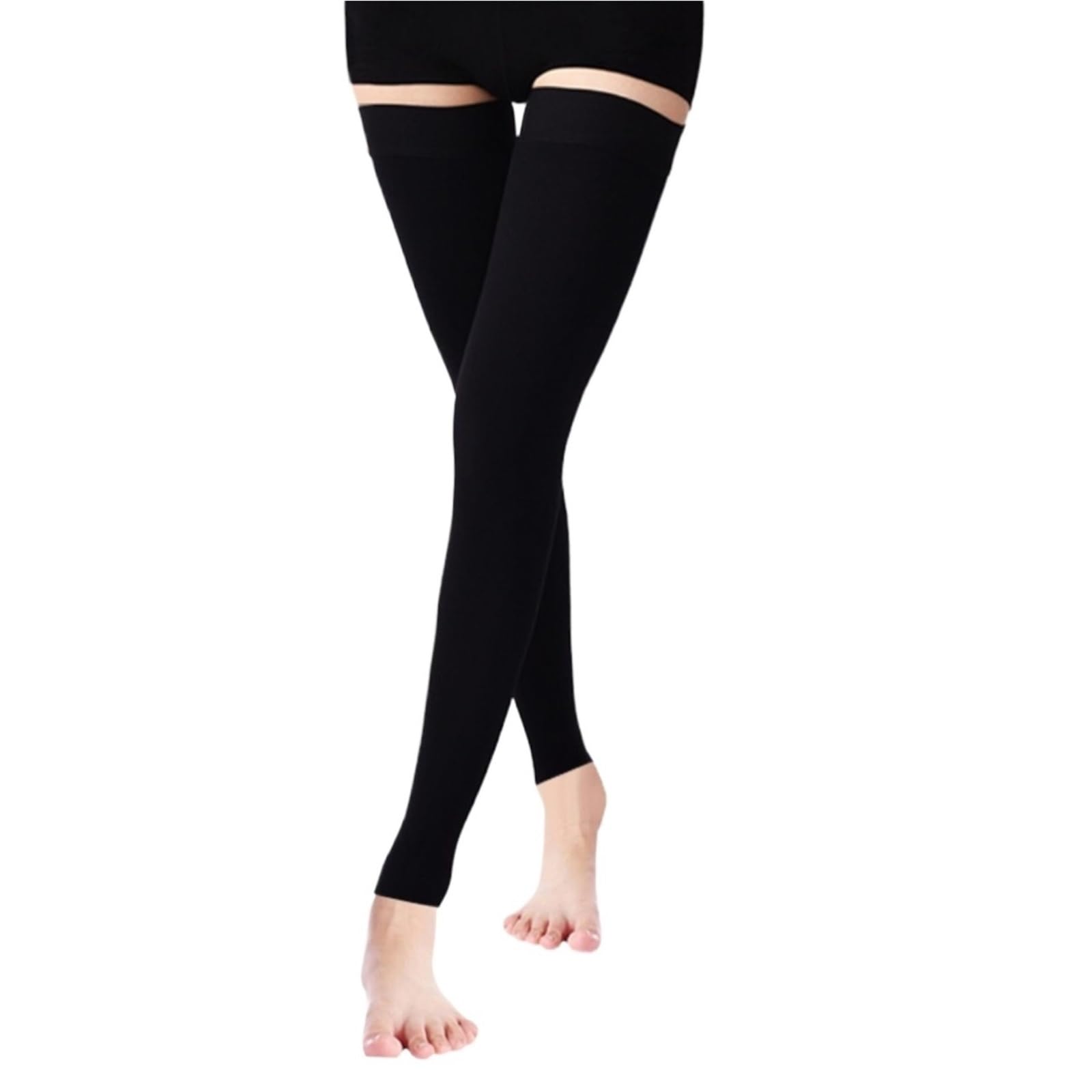Calze Compressione 2 Calze a Compressione S-2XL 20-30 mmHg Elastiche for Allattamento Calze a Compressione Graduata(No Ankle-Black,S)