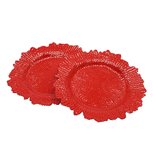 Set de 24 platos rojos redondos de 12.6 in, diseño coral miniatura 1