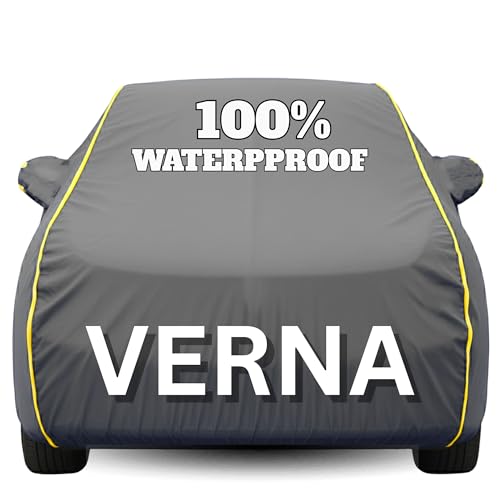 Image of Waterproof Car Body Cover - 100% Water Proof Custom Fit New Car Covers, Outdoor Full Protecting Cover for Verna (All Models) with Free Storage Bag - UV, Rain & Dust, All Weather Protection