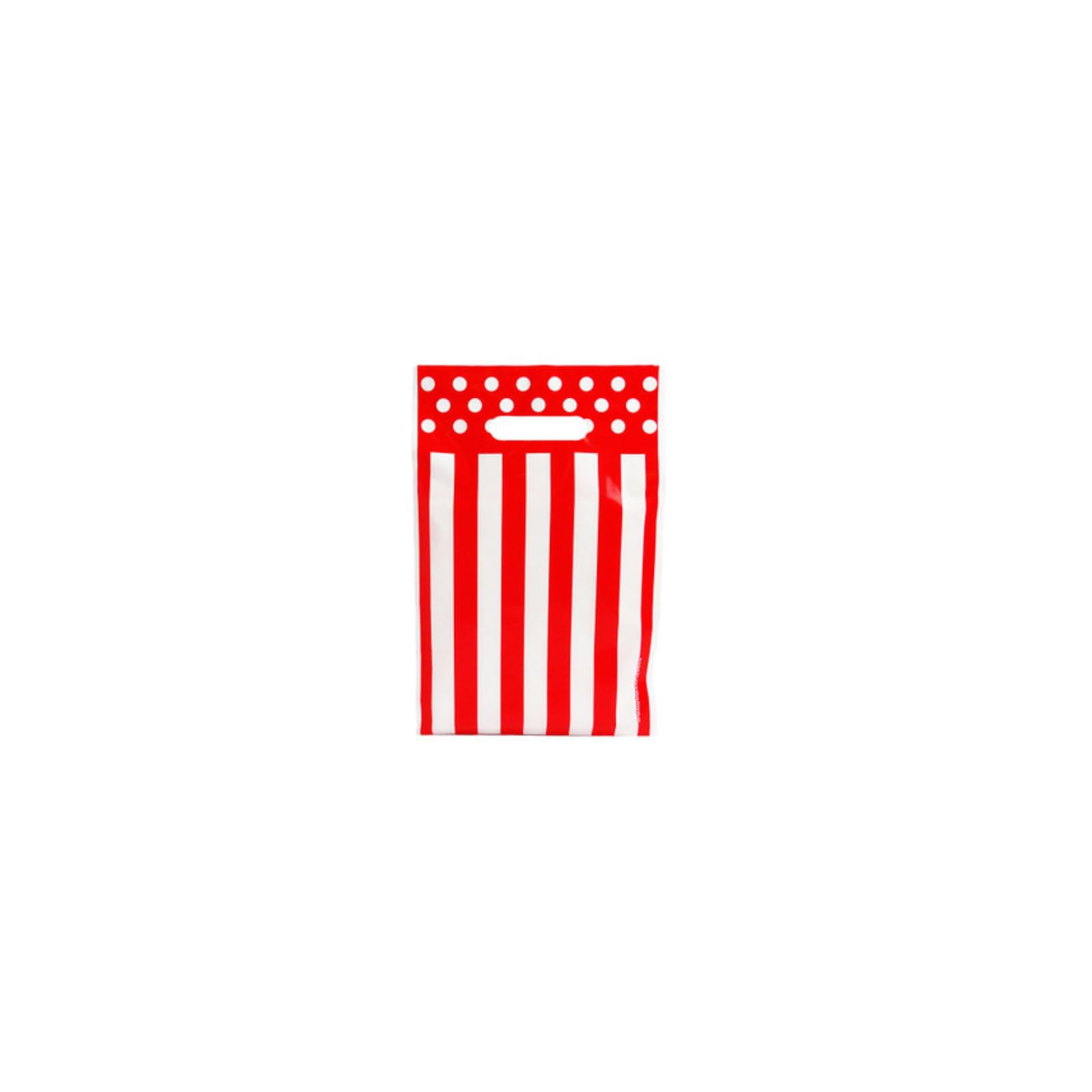 100X Red & White Strips 8"x12" Carrier Bag Die Cut Handle Designer Heavy Duty Shopping Plastic Bag
