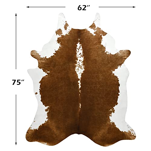 BENRON Premium Cowhide Rug, Faux Cow Hide Rugs for Living Room Bedroom Western Home Decor, Non Slip Cute Rug with Irregular Animal Skins and Hides, Khaki Brown, 5.2 x 6.2ft