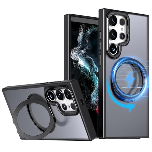 Coque Samsung S23 antichoc TPU transparent mat noir avec support aimanté