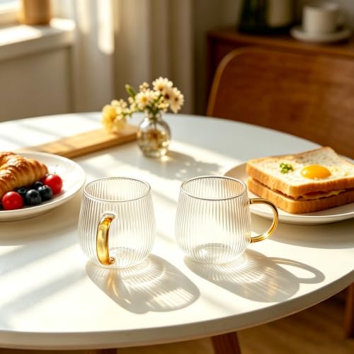 GLASKEY Kaffeegläser Set 2er,Latte Macchiato Gläser, 370 ml Teegläser mit Henkel,Spülmaschinengeeignet,Geeignet für Cappuccino,Latte,Heiß-/kalte Getränke – Bild 4