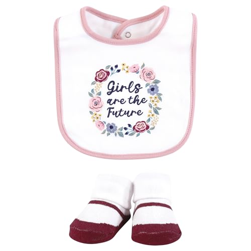 Image of Hudson Baby Infant Girl Cotton Bib and Sock Set, Girls World, One Size