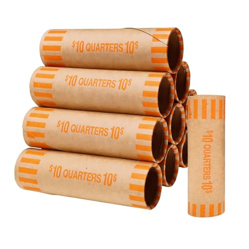 Volokitx 80 Pcs Preformed Quarter Rolls Wrappers, Quarter Coin Wrappers, Standard Size Quarter Wrappers for Bank, Home, or Business Use
