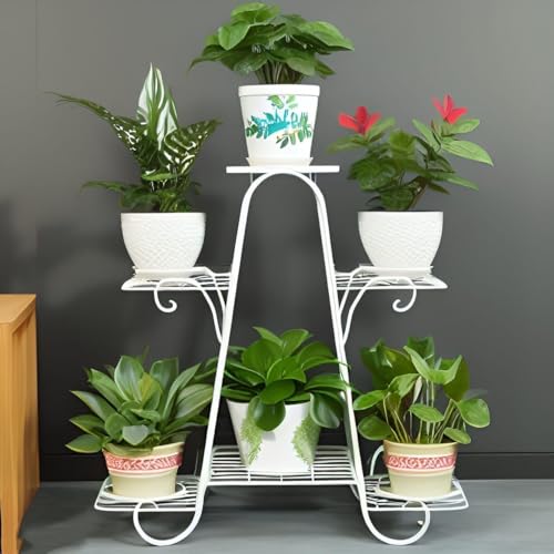 Image of Metal Plant Stand Flower Pot Stand with Multiple Tiers for Outdoor and Indoor Vase Stand Plants in a Living Room Hallway Pot Stand or Balcony, Home Decor Item Gamla Stand (White)