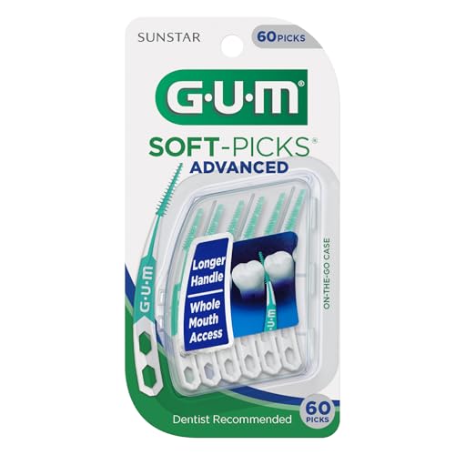 GUM Soft-Picks Advanced, Easy to Use Dental Picks for Teeth Cleaning Health, Disposable Interdental Brushes with Convenient Carry Case, Dentist Recommended Dental Picks, 60ct (3pk)
