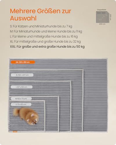Feandrea Hundedecke, wasserdichte Decke, XXL, 203 x 152 cm, für große, extra große Hunde, beidseitig verwendbar, Hundesofa waschbar, Taubengrau-hellgrau PPB038G01