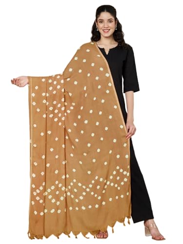 Image of Women's Cotton Rayon Bandhani Print Dupatta with Tassels 2.25 Meters | Women's cotton printed dupatta with tassels.