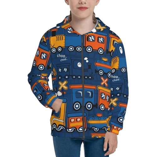 Funny Steam Train Kids Pullover Hoodies Boys Zip Up Sweatshirts Girls Athletic Clothes with Pocket3