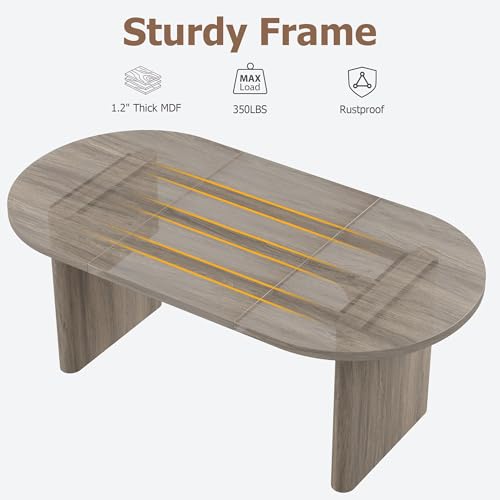 Image of GarveeHome Oval Dining Table for 6-8 People, Long Large Kitchen Table with Thick Sturdy Wooden Base, Farmhouse Dining Room Table for for Kitchen, Living Room, Office (70.87 inch Long,Grey Walnut)