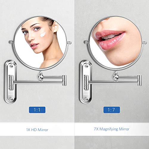 Homever 7X Magnification Crystal Glass Stainless Steel and Brass Double Sided Cosmetic Mirror 360° Rotatable for Bathroom Beauty Salon Spa Hotel