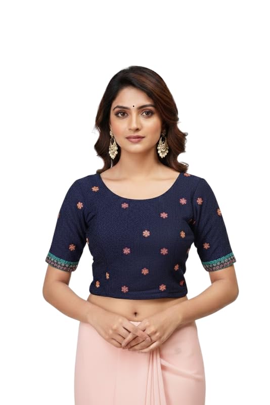 paarth enterprise Women’s Purple Butti Embroidered Stretchable Readymade Blouse-picture-43