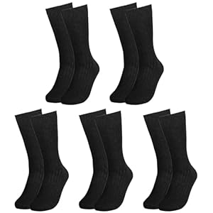 Falari Calcetines de vestir para hombre, paquete de 5 unidades, calcetines de vestir negros lisos de algodón, talla 10-13, Negro –