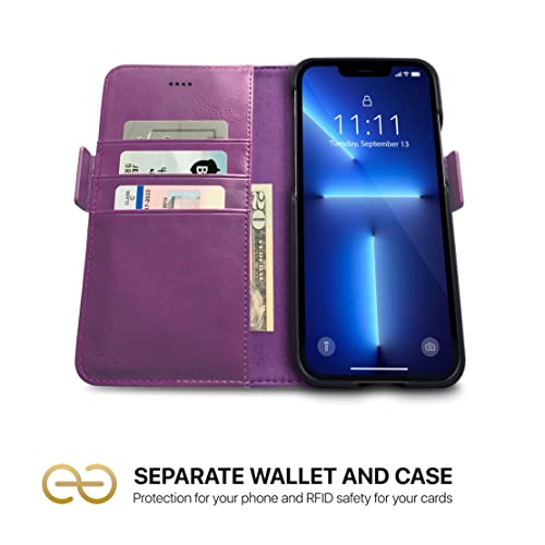 Image of dreem Fibonacci Compatible with iPhone 13 Pro Max Wallet case / 2-in-1 Shockproof case and Detachable Vegan Leather Folio, MagSafe Compatible, RFID Protection [Purple]