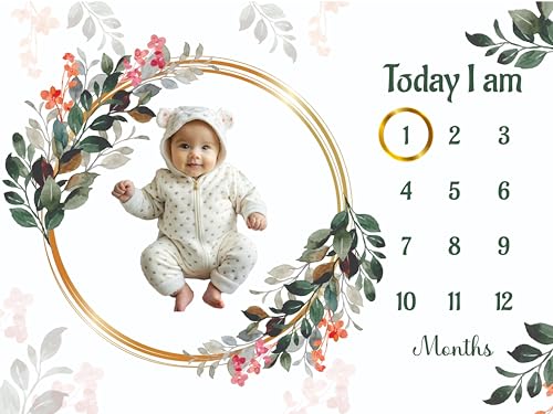 Image of Monthly Milestone Blanket Floral Wreath Design | 1-12 Months | Ultra-Soft & Skin-Friendly | Ideal for Newborn Boys & Girls | Perfect Baby Growth Tracker & Photoshoot Prop