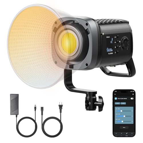 Image of ULANZI 200W COB Video Light - VL-200Bi Bi Color LED Video Light Continuous Output Lighting with Adapter & APP Control, 2700K-6500K 6 Scenes Bowens Mount Photography Studio Lights for Videos Recording