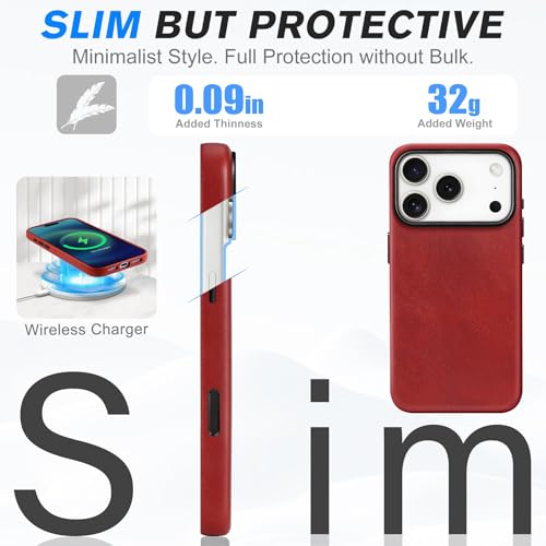 Image of SHIELDON Genuine Leather Case for iPhone 17 Pro 6.3 inch 2025, Retro Red