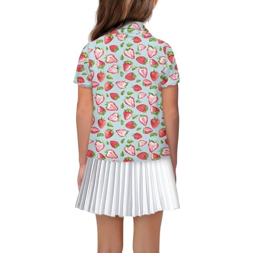 Girls Short Sleeve Golf Shirts 3-Button V-Neck Tennis Shirts Athletic Tank Tops Quick Dry Golf Clothes for 5-16Y2